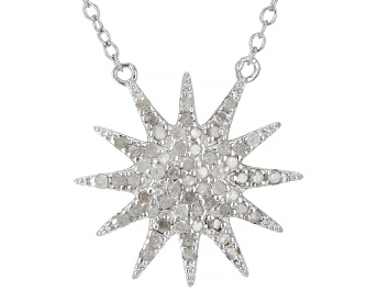 Picture of White Diamond Rhodium Over Sterling Silver Celestial Cluster Necklace 0.40ctw