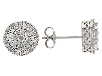 Picture of White Diamond 10k White Gold Cluster Stud Earrings 0.50ctw