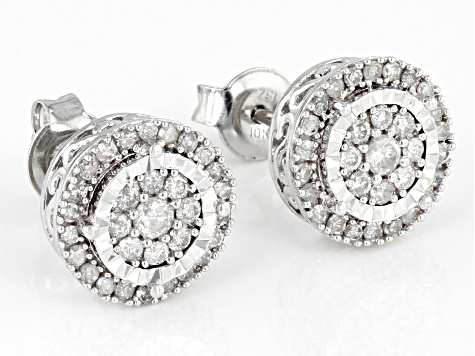 White Diamond 10k White Gold Cluster Stud Earrings 0.50ctw