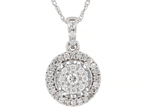 White Diamond 10k White Gold Cluster Pendant With 18" Rope Chain 0.25ctw