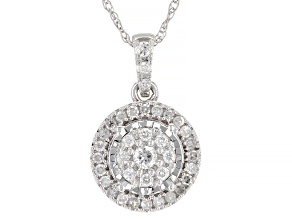 White Diamond 10k White Gold Cluster Pendant With 18" Rope Chain 0.25ctw
