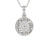 White Diamond 10k White Gold Cluster Pendant With 18" Rope Chain 0.25ctw