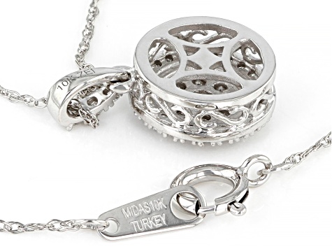 White Diamond 10k White Gold Cluster Pendant With 18" Rope Chain 0.25ctw