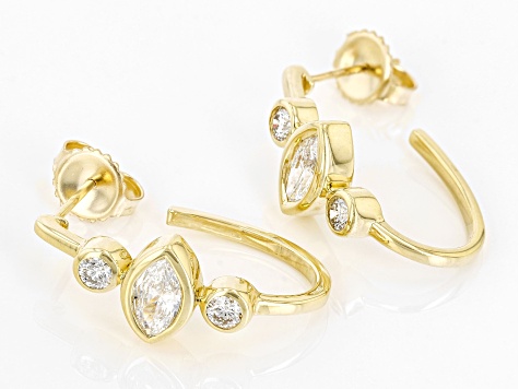 White Diamond 14k Yellow Gold J-Hoop Earrings 1.00ctw