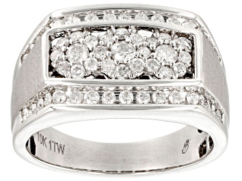 Picture of White Diamond 10k White Gold Mens Cluster Ring 1.00ctw