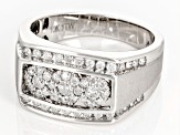 White Diamond 10k White Gold Mens Cluster Ring 1.00ctw