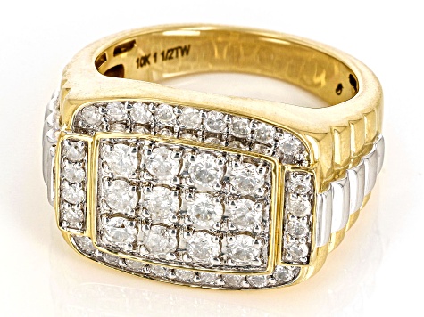 White Diamond 10k Yellow & White Gold Mens Cluster Ring 1.50ctw