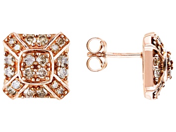 Picture of Champagne Diamond 18k Rose Gold Over Sterling Silver Cluster Stud Earrings 1.00ctw