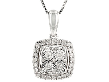 Picture of White Diamond Rhodium Over Sterling Silver Halo Pendant With 18" Box Chain 0.25ctw