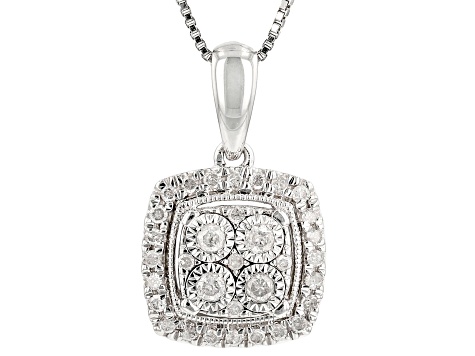 White Diamond Rhodium Over Sterling Silver Halo Pendant With 18