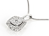 White Diamond Rhodium Over Sterling Silver Halo Pendant With 18" Box Chain 0.25ctw