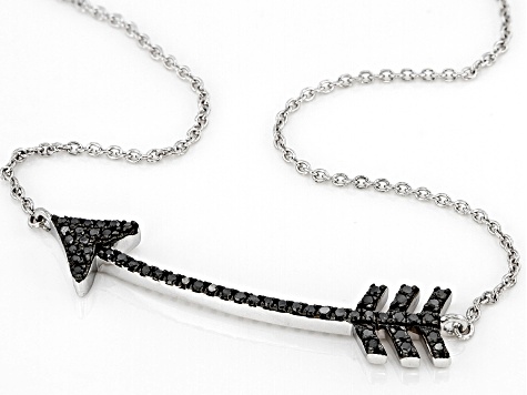 Black Diamond Rhodium Over Sterling Silver Arrow Necklace 0.33ctw