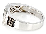 Champagne And White Diamond Rhodium Over Sterling Silver Buckle Ring 0.25ctw