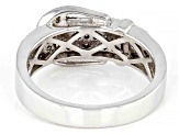 Champagne And White Diamond Rhodium Over Sterling Silver Buckle Ring 0.25ctw