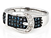 Blue And White Diamond Rhodium Over Sterling Silver Buckle Ring 0.25ctw