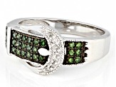Green And White Diamond Rhodium Over Sterling Silver Buckle Ring 0.25ctw