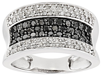 Picture of Black And White Diamond Rhodium Over Sterling Silver Wide Band Ring 0.95ctw