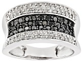 Black And White Diamond Rhodium Over Sterling Silver Wide Band Ring 0.95ctw