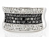 Black And White Diamond Rhodium Over Sterling Silver Wide Band Ring 0.95ctw