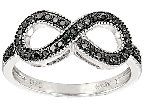 Black Diamond Rhodium Over Sterling Silver Infinity Ring 0.25ctw