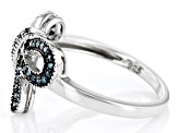 Blue Diamond Rhodium Over Sterling Silver Bow Ring 0.25ctw