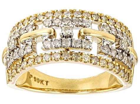 White Diamond 10k Yellow Gold Band Ring 0.75ctw