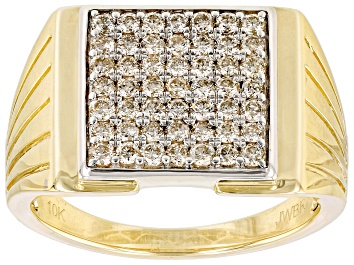 Picture of Candlelight Diamonds™ 10k Yellow Gold Mens Wide Band Cluster Ring 1.00ctw