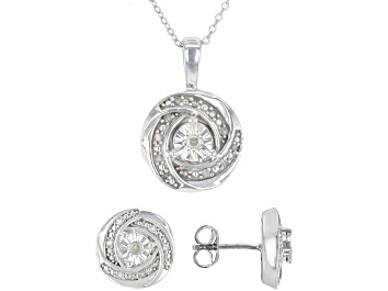 Picture of White Diamond Rhodium Over Sterling Silver Pendant And Earring Jewelry Set 0.20ctw