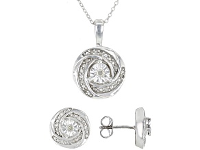 White Diamond Rhodium Over Sterling Silver Pendant And Earring Jewelry Set 0.20ctw