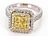 Natural Yellow Diamond And White Diamond 14k White Gold Halo Ring 1.55ctw