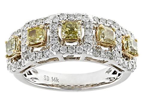 Natural Yellow And White Diamond 14k White Gold Band Ring 1.66ctw