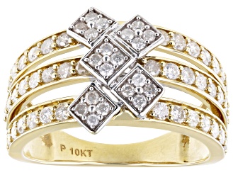 White Diamond 10k Yellow Gold Wide Band Ring 1.00ctw