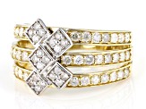 White Diamond 10k Yellow Gold Wide Band Ring 1.00ctw