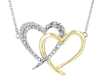 Picture of White Diamond 10k Two Tone Gold Intertwining Heart Necklace 0.10ctw