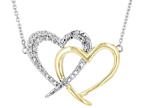White Diamond 10k Two Tone Gold Intertwining Heart Necklace 0.10ctw