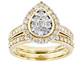 White Diamond 10k Yellow Gold Halo Ring With Matching Band 1.00ctw