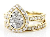 White Diamond 10k Yellow Gold Halo Ring With Matching Band 1.00ctw