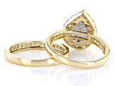 White Diamond 10k Yellow Gold Halo Ring With Matching Band 1.00ctw