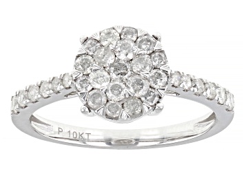 Picture of White Diamond 10k White Gold Cluster Ring 0.75ctw