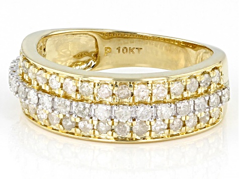 White Diamond 10k Yellow Gold Band Ring 0.75ctw