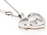 White Diamond Rhodium And 14k Rose Gold Over Sterling Silver Heart Pendant With Rope Chain 0.10ctw