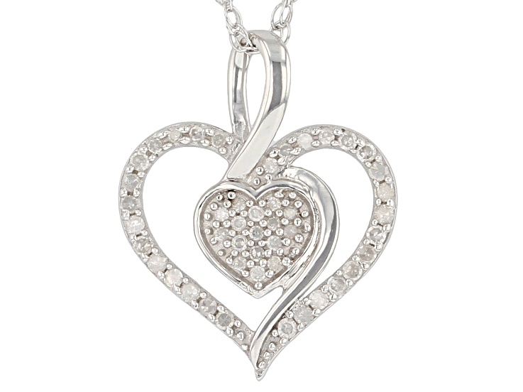White Diamond Rhodium Over Sterling Silver Cluster Heart