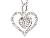 White Diamond Rhodium Over Sterling Silver Cluster Heart Pendant With 18" Rope Chain 0.20ctw