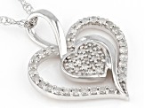 White Diamond Rhodium Over Sterling Silver Cluster Heart Pendant With 18" Rope Chain 0.20ctw