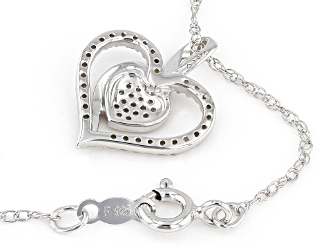 White Diamond Rhodium Over Sterling Silver Cluster Heart Pendant With 18" Rope Chain 0.20ctw