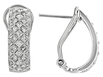 Picture of White Diamond 14k White Gold J-Hoop Earrings 1.15ctw