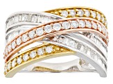 White Diamond 10k White Gold With 14k Rose And Yellow Gold Accents Plating Crossover Ring