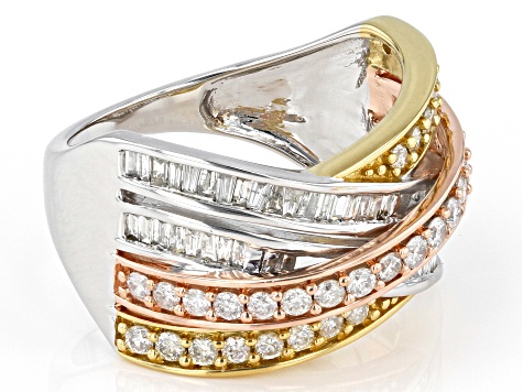 White Diamond 10k White Gold With 14k Rose And Yellow Gold Accents Plating Crossover Ring