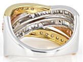 White Diamond 10k White Gold With 14k Rose And Yellow Gold Accents Plating Crossover Ring