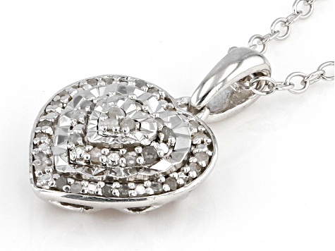 White Diamond Rhodium Over Sterling Cluster Heart Pendant With 18" Cable Chain 0.10ctw